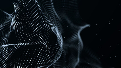 Poster - Technology background. Data stream. Movement of luminous dots on dark background. 3d
