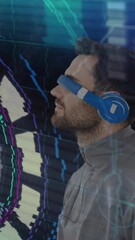 Poster - Animation of scope scanning with glitch and man wearing vr headset