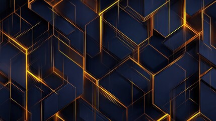 Poster - Abstract futuristic geometric background in navy blue and orange colors. Polygonal rectangular lines, shapes, repeating geometric form background