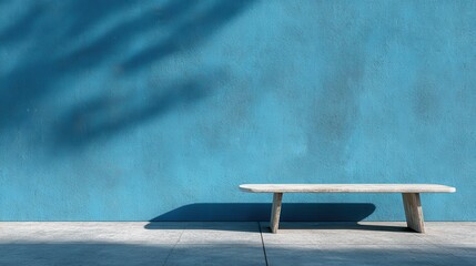 Poster - Empty table on blue texture wall with organic shadow.