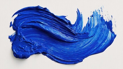 Poster - A dynamic, textured brushstroke of vibrant blue paint on a white background, capturing the fluidity and energy of artistic expression