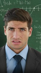 Poster - Man in front of moving maths on blackboard