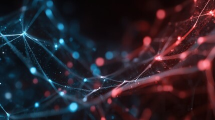 Poster - Futuristic Technology Backgrounds. Abstract Digital Network with Glowing Red and Blue Lines.