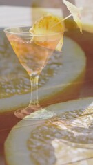 Poster - Animation of orange slices over caucasian woman at beach
