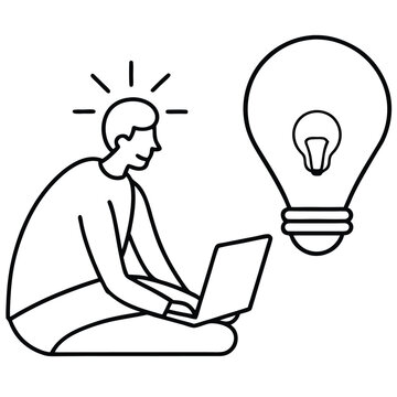 Person with Laptop and Lightbulb computer