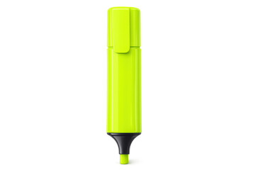 Fototapete - Bright yellow highlighter pen with cap, positioned vertically against transparent background, showcasing clean studio lighting
