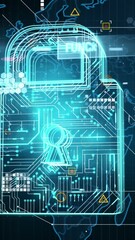 Poster - Animation of online security padlock, markers and data processing over world map