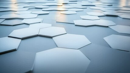Leinwandbilder - Abstract geometric pattern with white hexagonal tiles and soft lighting creating depth and texture. The tiles are arranged in a repeating pattern across the surface.