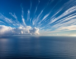 Wall Mural - multiple cloud stripes forming a pattern over the ocean creating visual rhythm
