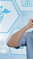 Poster - Animation of caucasian male doctor over medical icons