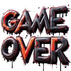 Poster - Game over illustration for gamers and esports fans with grunge graffiti style and dripping paint effect on transparent background