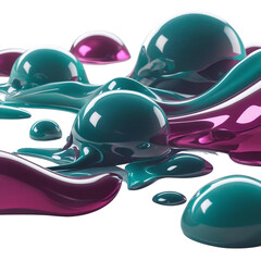 Aufkleber - Abstract liquid art with teal and magenta colors shiny smooth surface for modern design and decoration use on transparent background