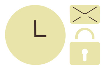 Poster - Clock symbolizing time, envelope for email, and lock icon for security. Ideal for productivity, communication, efficiency, cybersecurity, scheduling privacy digital tools. Simple flat metaphor