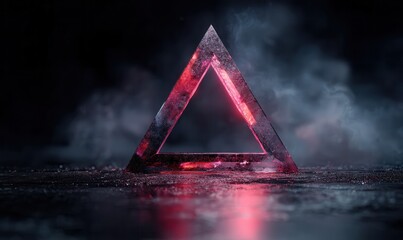 Poster - Glowing triangle in dark, misty environment