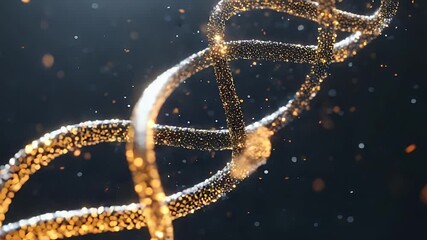Poster - Abstract DNA strand visualization with glowing particles spiraling against a dark background creating a science fiction atmosphere. Focus on the double helix structure and its luminous texture.
