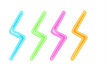 Poster - Neon lightning bolts in vibrant colors illuminating a transparent background, creating a striking visual effect
