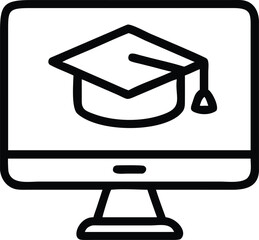 Fototapete - Outline of a graduation cap on computer screen for online education concept