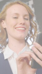 Poster - Animation of diverse business people in office over cityscape