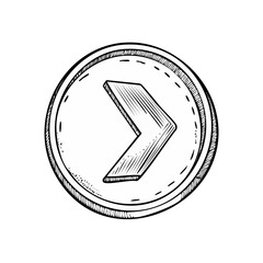 Fototapete - Engraved Arrow in a Circle Indicates Forward Direction, Hatch Drawing, Vector Illustration