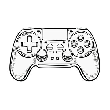 Stylized Video Game Controller Hand Drawn Illustration on Black Background