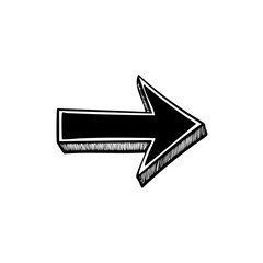 Fototapete - Right pointing arrow illustration in black and white with a hand drawn doodle sketch style on a dark background