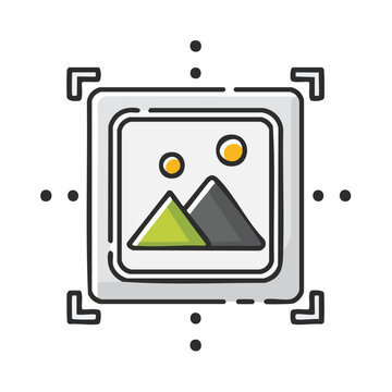 Image Selection Tool with Landscape, Crop Marks, and Circles Resembling Sun or Moon