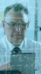 Poster - Animation of mathematical and scientific formulae over male scientist using tablet