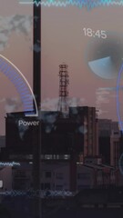 Poster - Animation of speedometer interface and data processing against aerial view of cityscape