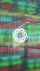 Poster - Animation of hexagon spinning and financial data processing over empty industrial interiors