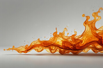 Poster - A dynamic orange liquid splash with droplets on a light background creating a flowing abstract shape created with generated ai