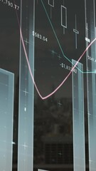 Poster - Animation of multiple graphs with changing numbers over modern buildings against sky