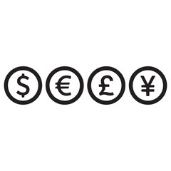 Poster - Currency Symbols Representing Global Economies Dollar, Euro, Pound, and Yen Icons Financial Investment and Exchange Monetary Business