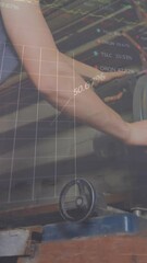 Poster - Animation of financial data processing over caucasian woman in workshop