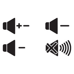 Poster - Black Silhouette Icons Depicting Audio Volume Control Options Including Volume Up Volume Down and Mute Functions