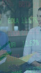 Poster - Animation of financial data processing over diverse business people in office