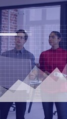 Poster - Animation of financial data processing over diverse colleagues discussing work in office
