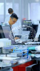 Poster - Animation of data processing over diverse scientists working in lab