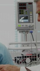 Poster - Animation of medical data processing over diverse doctor and girl patient in hospital