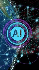 Poster - AI text and network connections animation over Earth from space