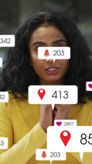 Poster - Animation of social media data processing over businesswoman on video call