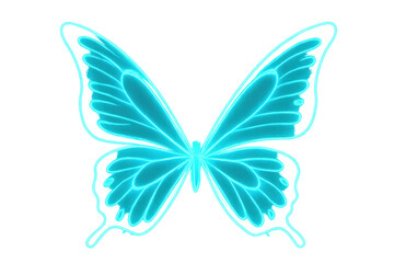 Aufkleber - Neon butterfly with glowing cyan wings on a transparent background, perfect for digital art and graphic design projects