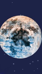 Poster - Animation of universe with planet mars and stars on blue sky