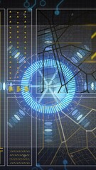 Poster - Glowing blue animation with futuristic digital interface and data grids