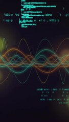 Poster - Creating digital data visualization concept with colorful waveforms and coding text