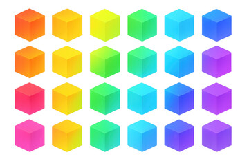Aufkleber - Colorful cube pattern shifting through rainbow spectrum, transparent background highlighting geometric gradient transition for graphic design elements