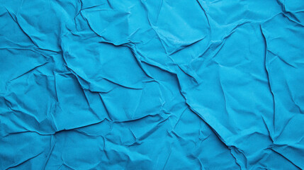 Poster - Blue crumpled fabric texture with rough wrinkles and folds. Abstract background for design, web banner, or decorative element.