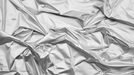 Poster - Silver wrinkled background texture, abstract metallic foil surface. Metallic wallpaper, glossy wrinkled fabric texture for design.