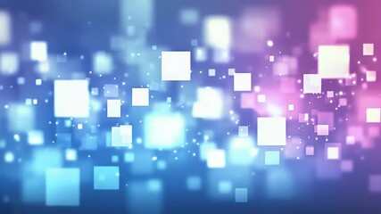 Poster - Abstract background of glowing squares and particles in shades of blue and pink blur with soft lighting creating a dreamy atmosphere