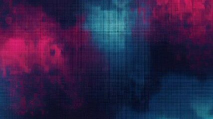 Leinwandbilder - Abstract background with blurred pink and teal forms overlaid with a grid pattern creating a sense of depth and digital distortion.