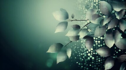 Leinwandbilder - Abstract art featuring botanical elements with textured overlays in a gradient color scheme. Details include stylized leaves and bokeh effects. Green and white tones dominate the composition.